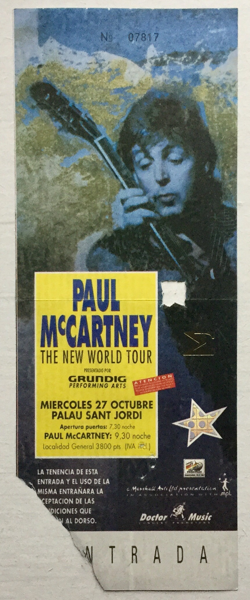 Beatles Paul McCartney Used Concert Ticket Barcelona 27 Oct 1993