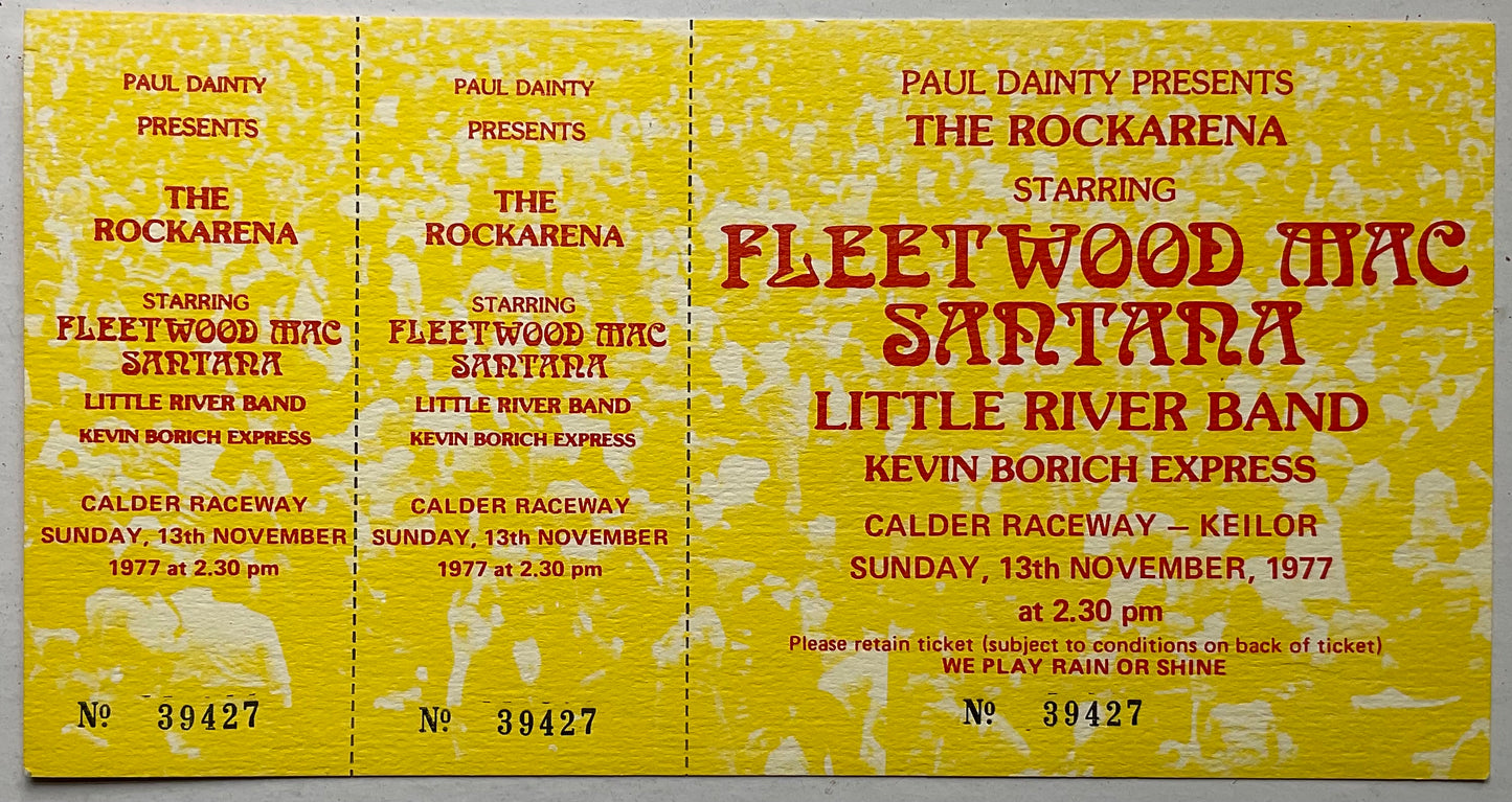 Fleetwood Mac Santana Original Unused Concert Ticket Calder Park Raceway Melbourne 13th Nov 1977