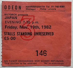 Japan David Sylvian Original Used Concert Ticket Hammersmith Odeon London 19th Nov 1982