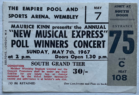 Cream Beach Boys Original NME Poll Winners Concert Ticket Empire Pool Wembley London 7th May 1967