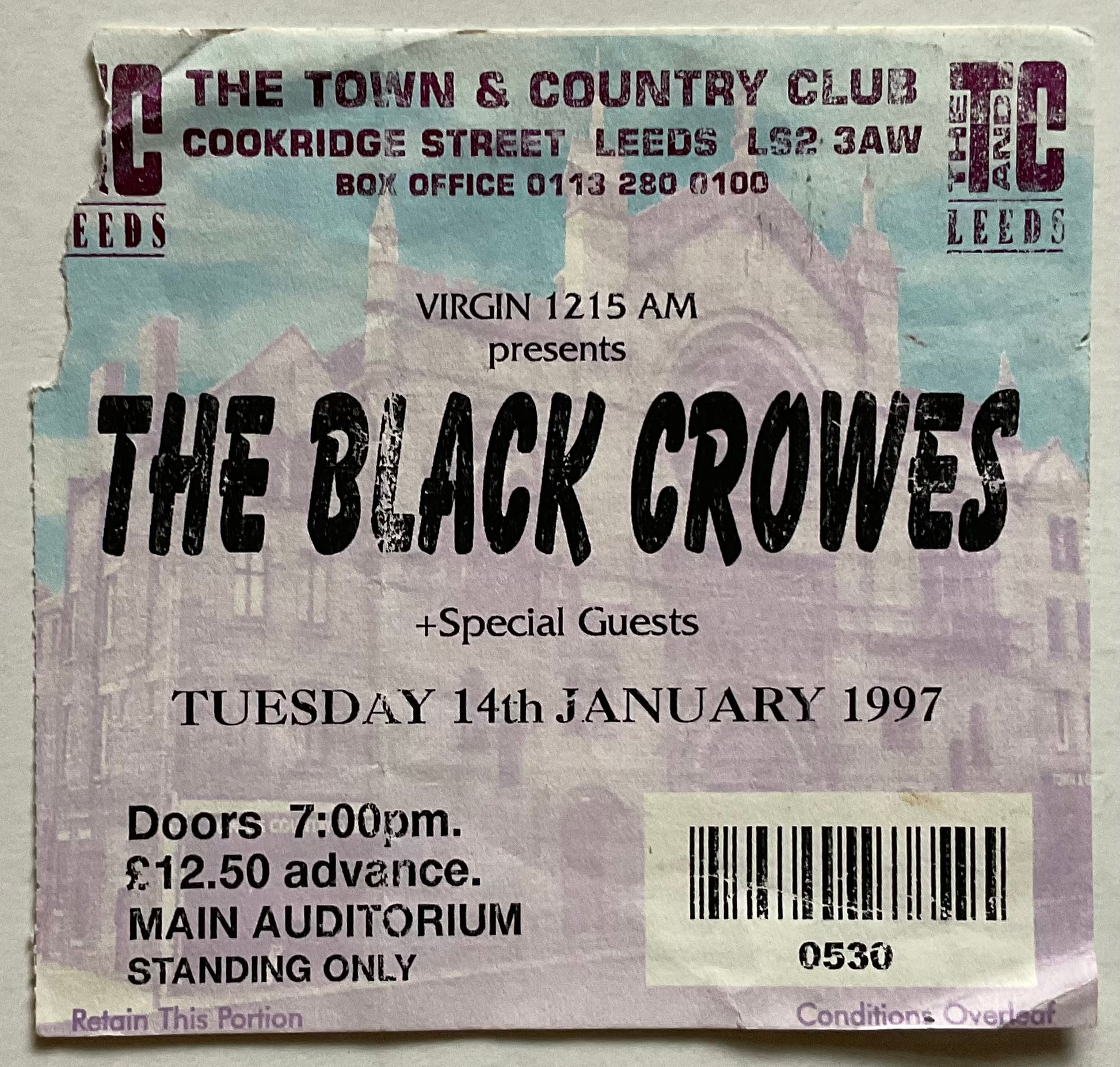 Black Crowes Original Used Concert Ticket Town & Country Club London 14th Jan 1997