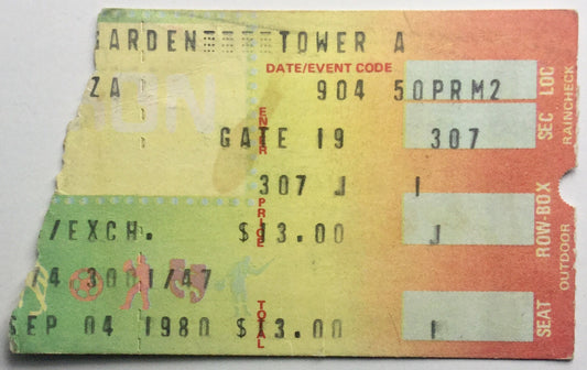 Yes Original Used Concert Ticket Madison Sqare Garden New York 4th Sept 1980