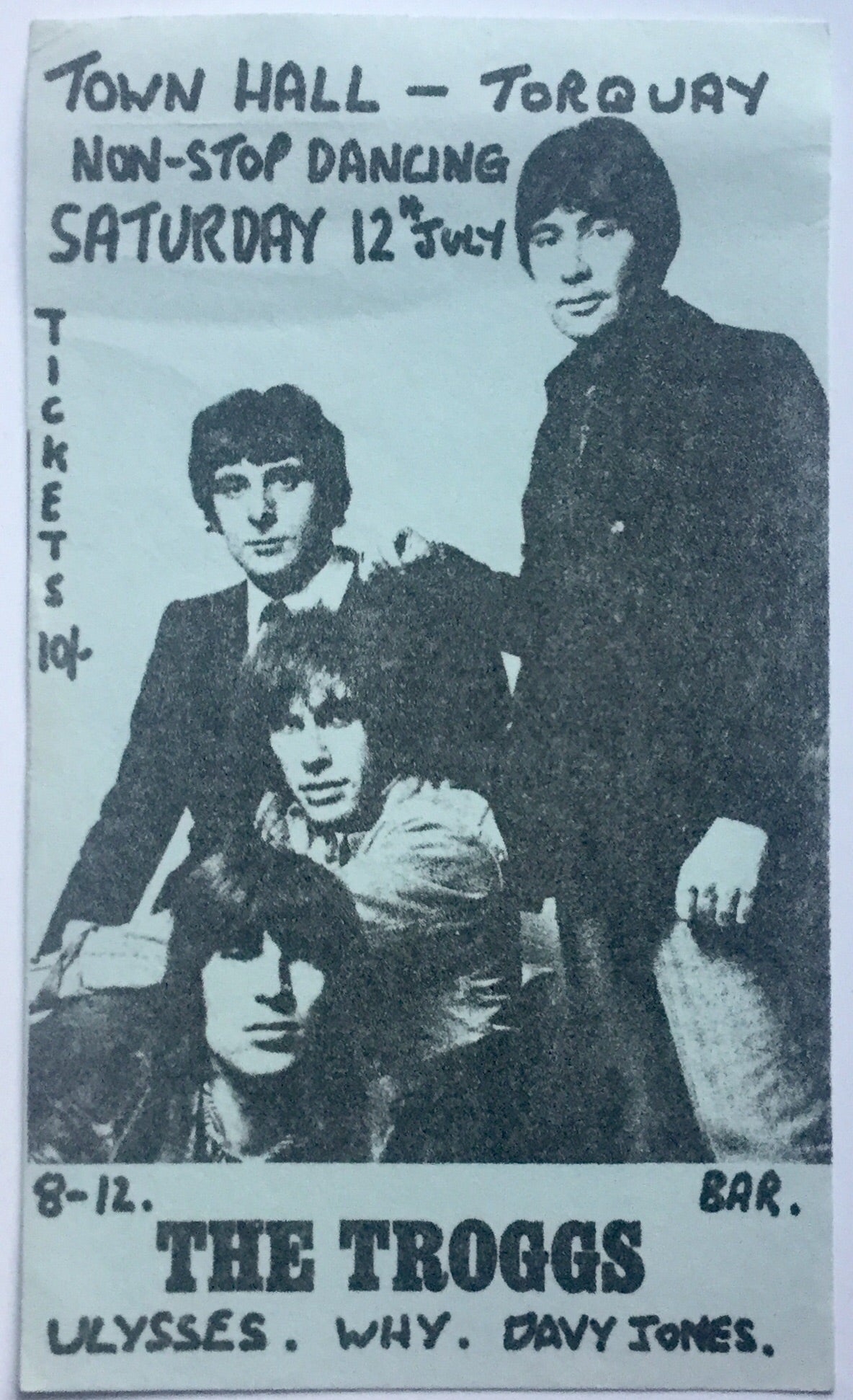 Troggs Ulysses Original Concert Handbill Flyer Town Hall Torquay 12th July 1969