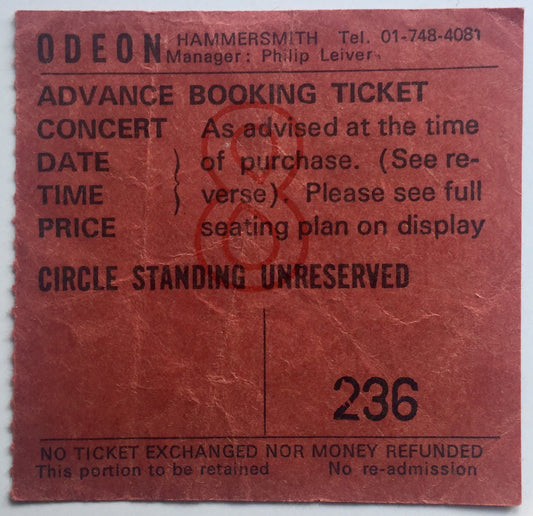 Jethro Tull Original Used Concert Ticket Hammersmith Odeon London 11th Feb 1977