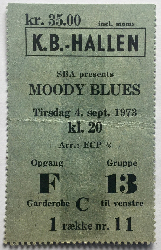 Moody Blues Original Used Concert Ticket KB Hallen Copenhagen 4th Sept 1973