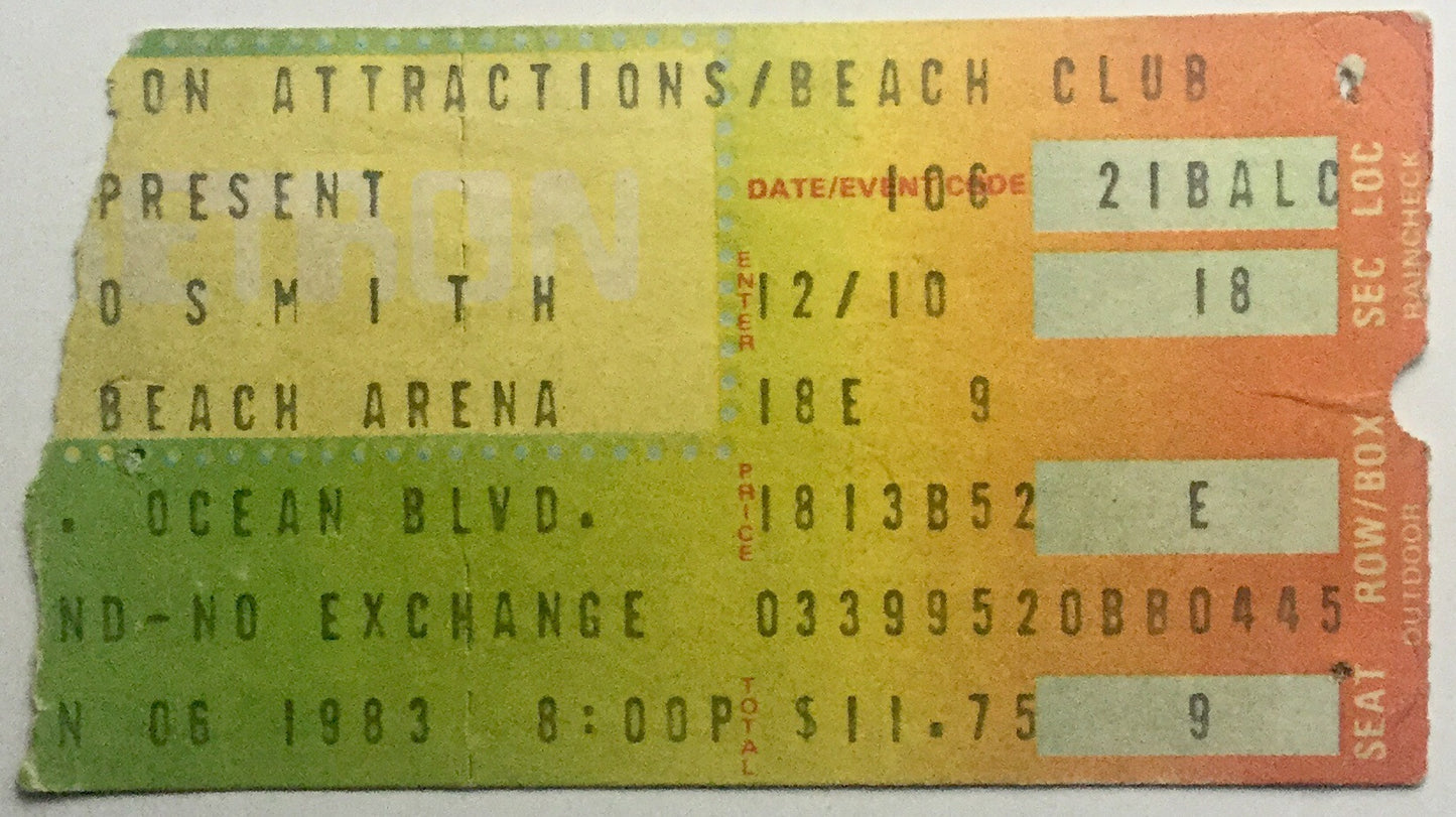 Aerosmith Original Used Concert Ticket Long Beach Arena 6th Jan 1983