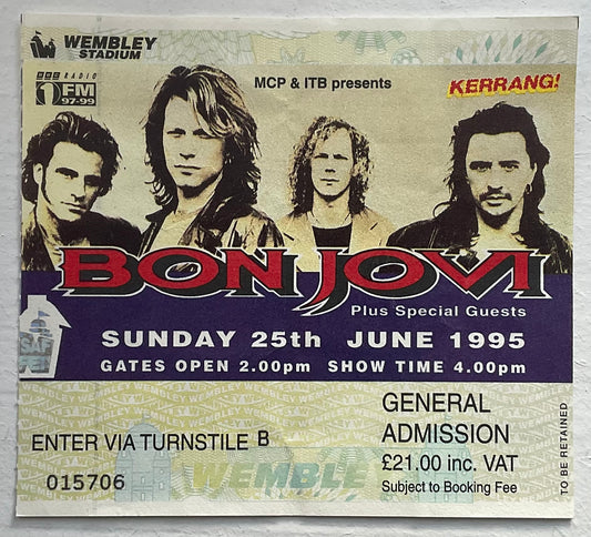 Bon Jovi Original Used Concert Ticket Wembley Stadium London 25th June 1995