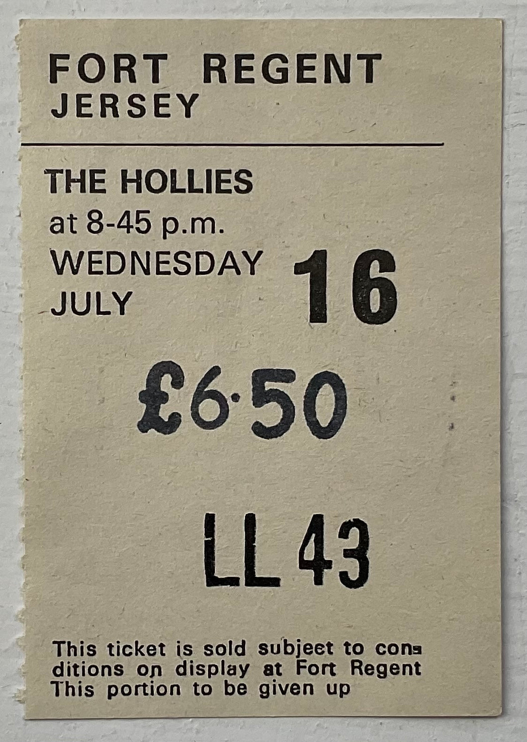 Hollies Original Used Concert Ticket Fort Regent Jersey 16th Jul 1986