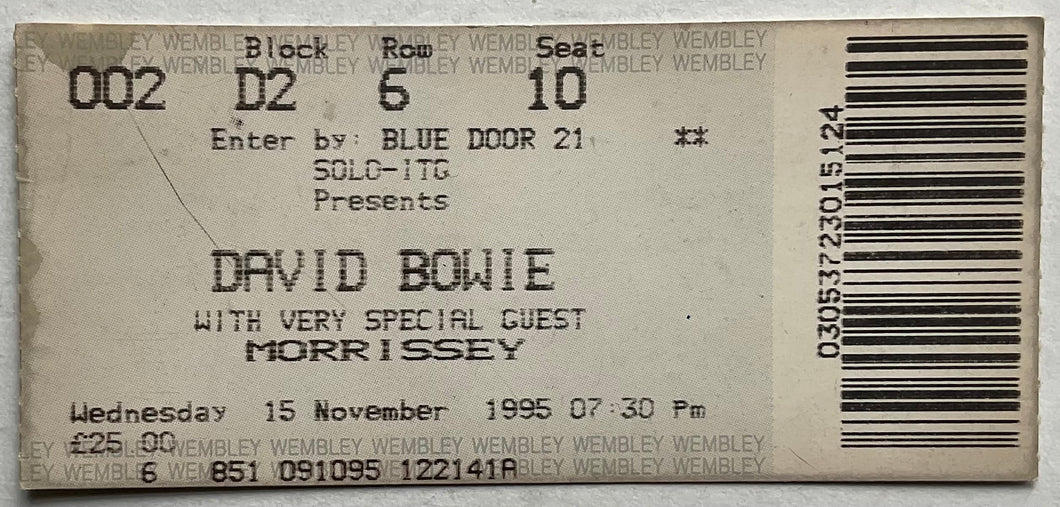 David Bowie Morrissey Original Used Concert Ticket Wembley Arena London 15th Nov 1995
