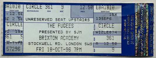 Fugees Original Unused Concert Ticket Brixton Academy London 18th Oct 1996