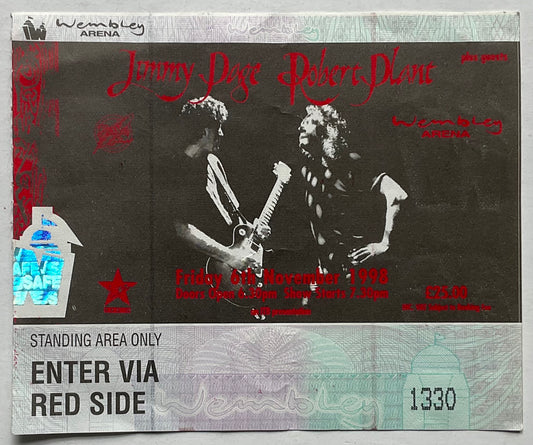 Led Zeppelin Robert Plant Jimmy Page Original Used Concert Ticket Wembley Arena London 6th Nov 1998
