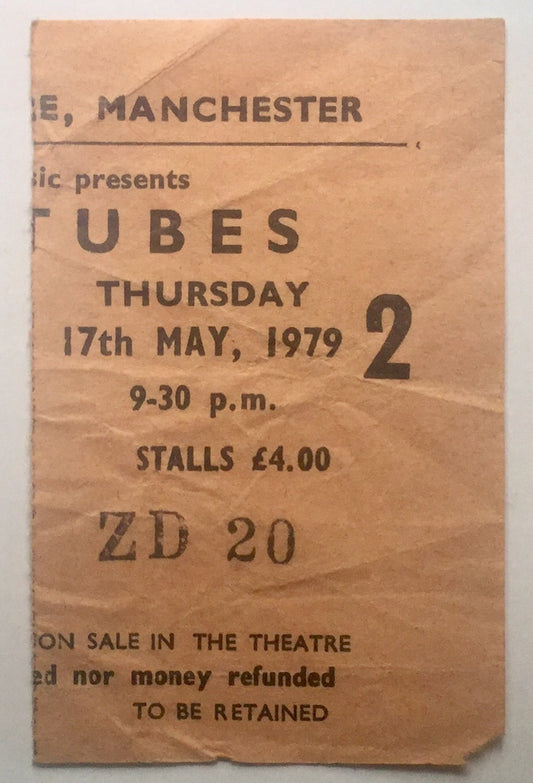 Tubes Original Used Concert Ticket Apollo Theatre Manchester 17th May 1979