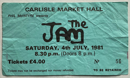 Jam Original Used Concert Ticket Carlisle Market Hall 4th Jul 1981