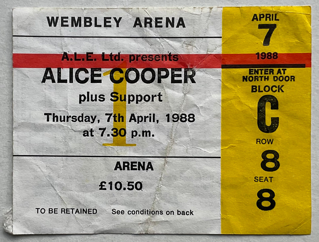 Alice Cooper Original Used Concert Ticket Wembley Arena London 7th Apr 1988