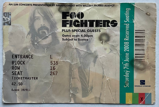 Foo Fighters Original Used Concert Ticket Wembley Stadium London 7th Jun 2008