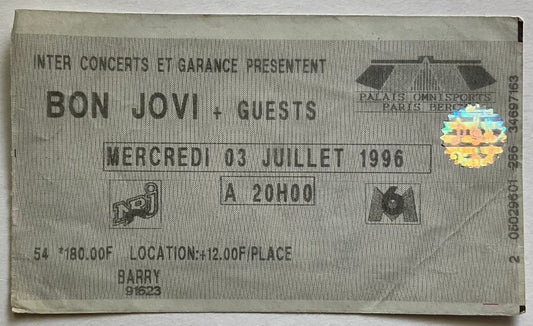 Bon Jovi Original Used Concert Ticket Palais Omnisports Paris 3rd Jul 1996