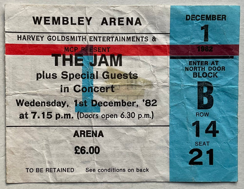 Jam Original Used Concert Ticket Wembley Arena London 1st Dec 1982