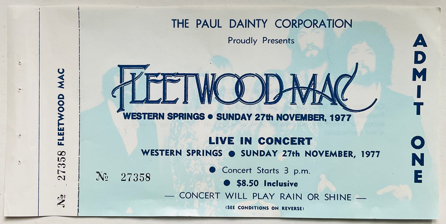 Fleetwood Mac Original Unused Concert Ticket Western Springs Auckland 27th Nov 1977