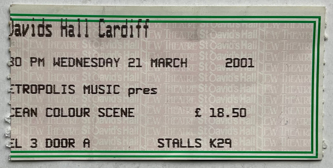 Ocean Colour Scene Original Used Concert Ticket St Davids Hall Cardiff 21st Mar 2001