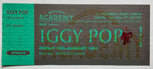 Iggy Pop Original Unused Concert Ticket Brixton Academy London 18th Jan 1991