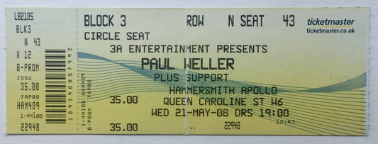 Paul Weller Concert Ticket Hammersmith Odeon London 21st May 2008