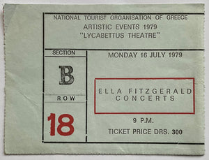 Ella Fitzgerald Original Used Concert Ticket Lycabettus Theatre Athens 16th Jul 1979