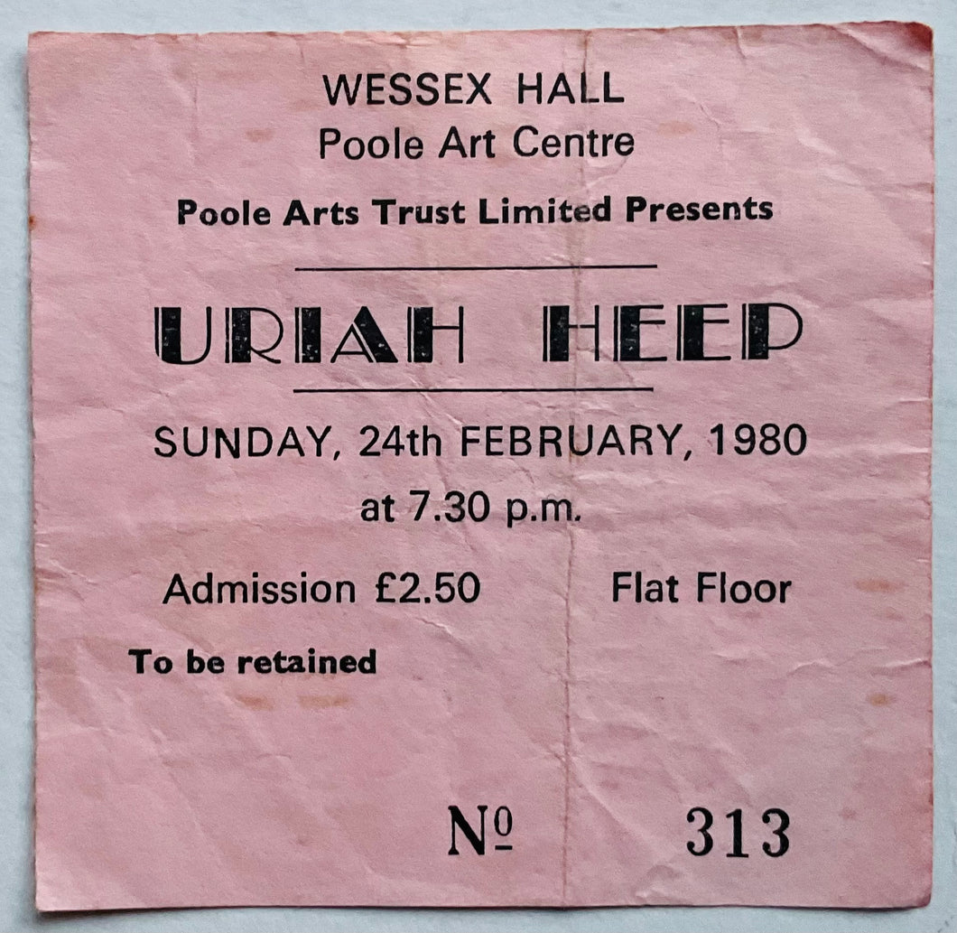 Uriah Heep Original Used Concert Ticket Poole Art Centre 24th Feb 1980