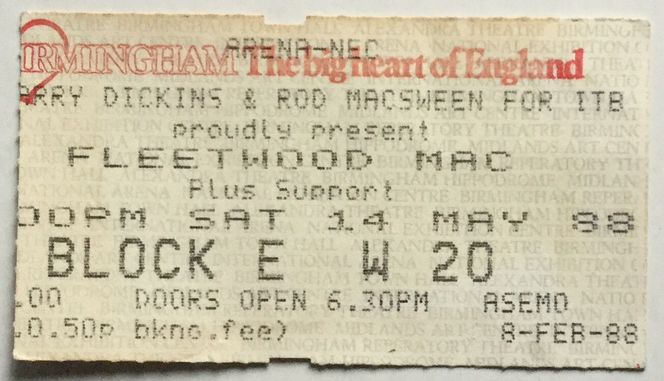 Fleetwood MAC Original Used Concert Ticket NEC Arena Birmingham 14th May 1988
