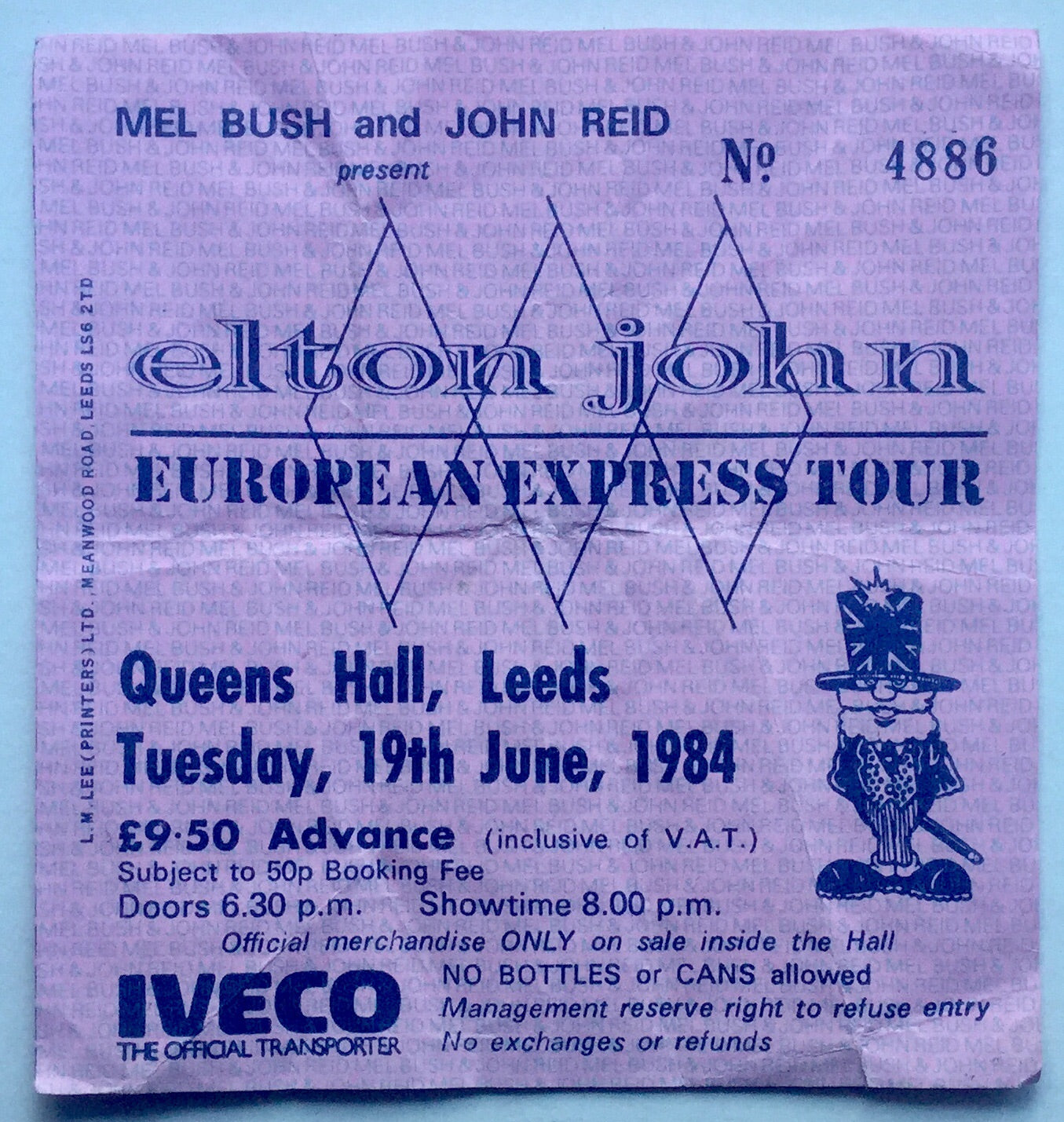 Elton John Original Used Concert Ticket Queens Hall Leeds 19th June 1984