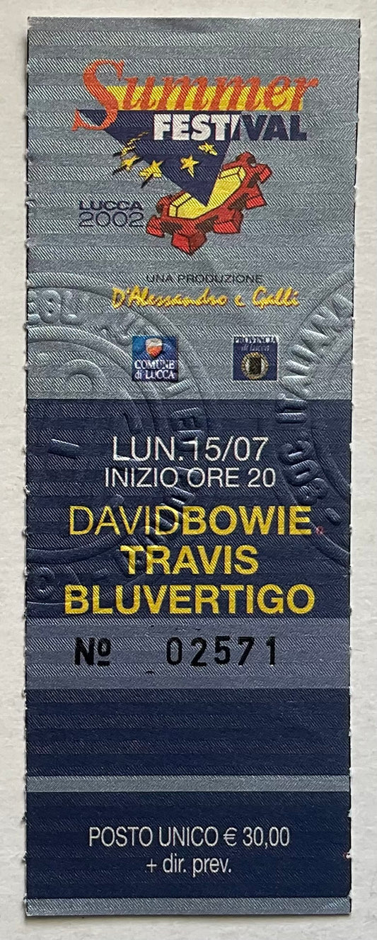 David Bowie Original Used Concert Ticket Lucca Summer Festival Tuscany 15th Jul 2002