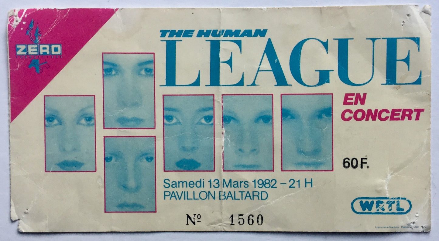 Human League Original Used Concert Ticket Pavillon Baltard Paris 13th Mar 1982
