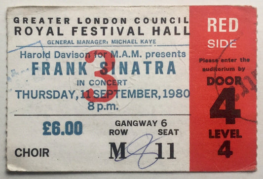 Frank Sinatra Original Used Concert Ticket Royal Festival Hall London 11th Sept 1980