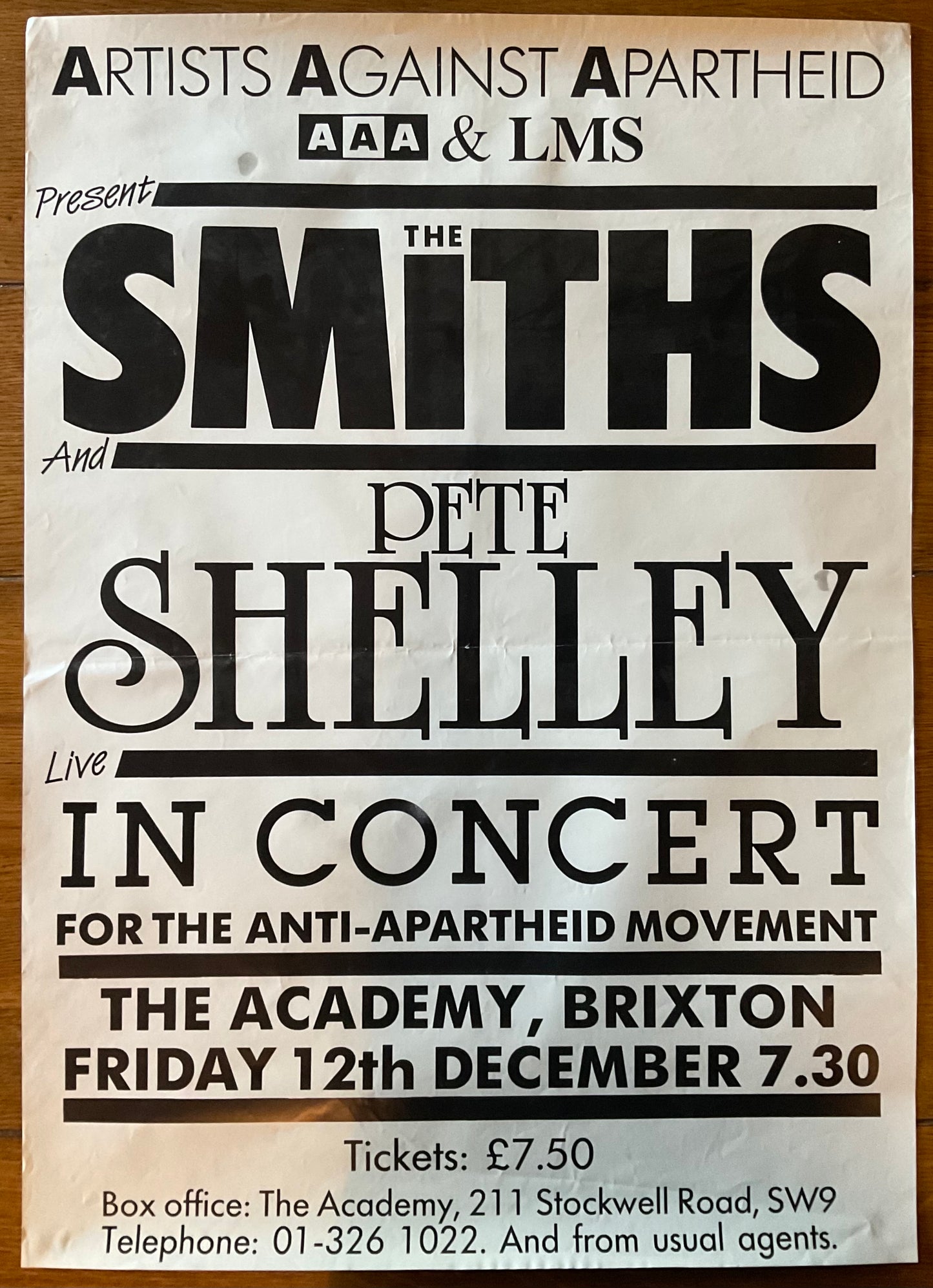 Smiths Original Concert Poster The Academy Brixton 12th Dec 1986