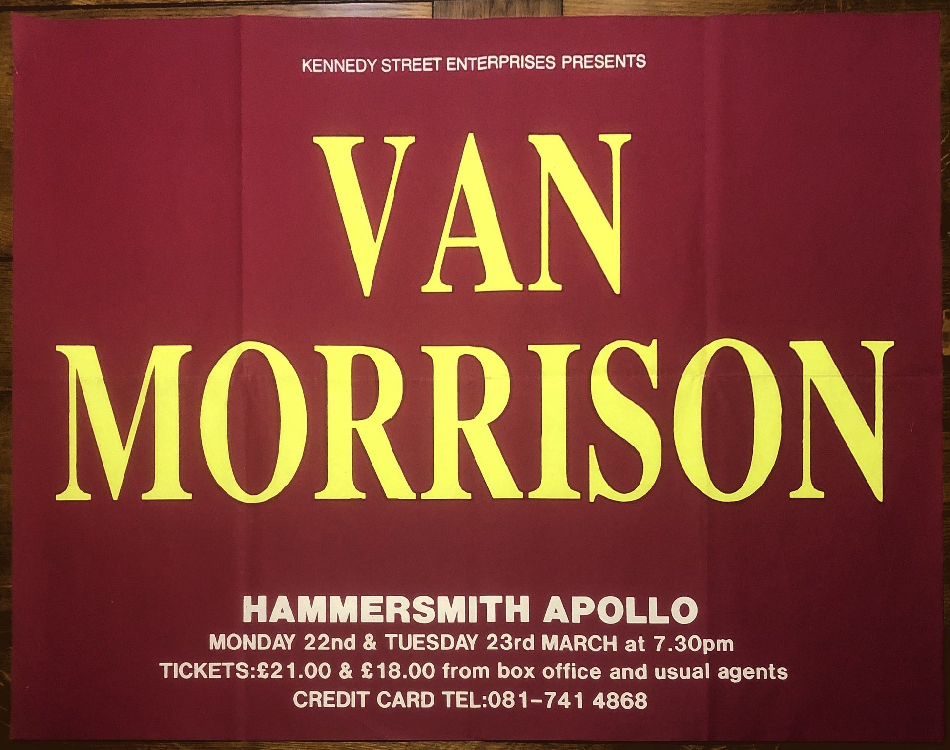 Van Morrison Original Promo Concert Gig Poster Hammersmith Odeon London 22nd/23rd Mar 1993
