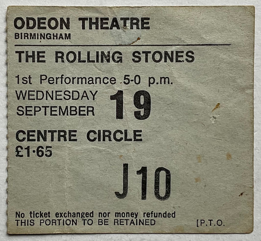 Rolling Stones Original Used Concert Ticket Odeon Theatre Birmingham 19th Sep 1973