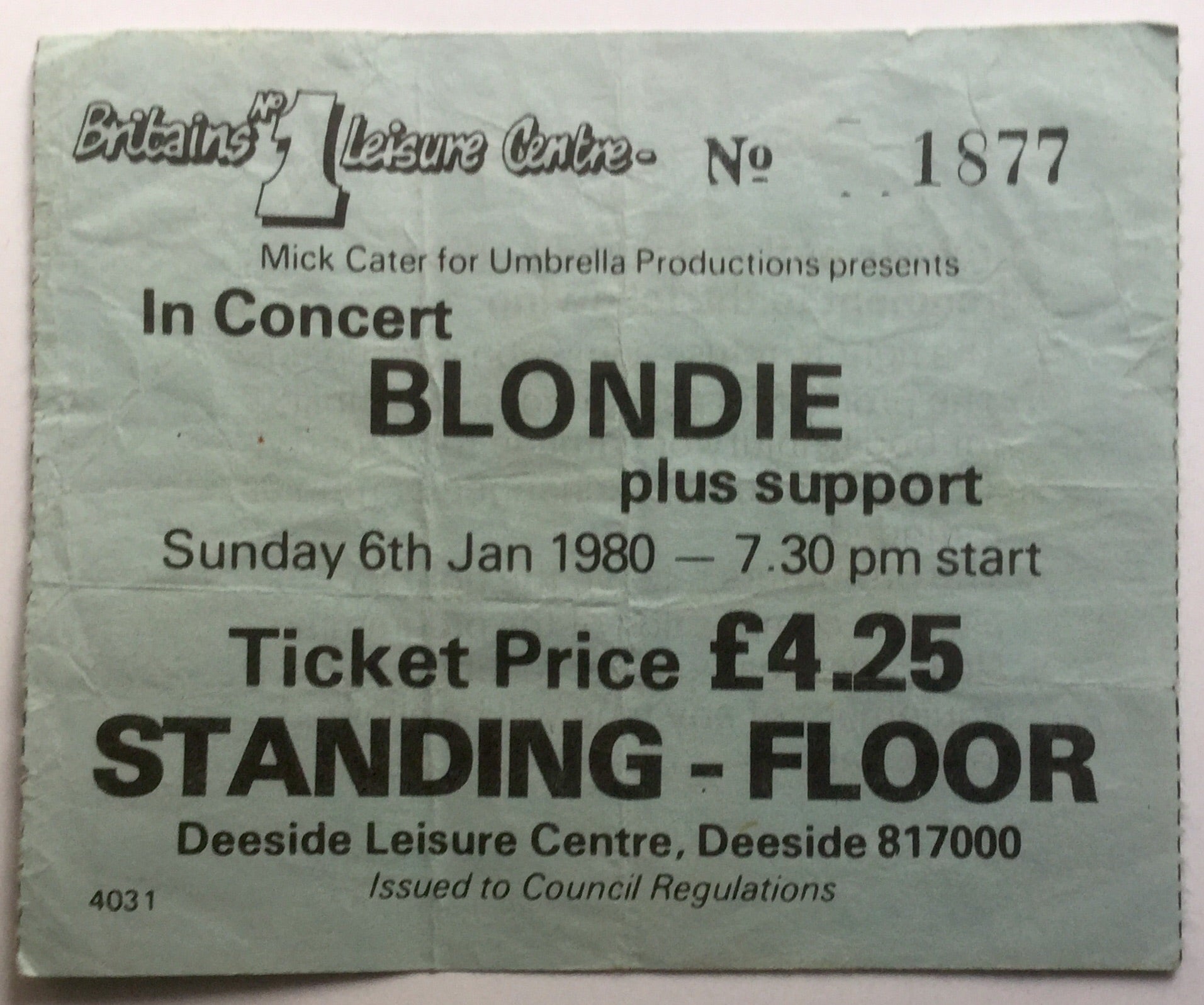 Blondie Debbie Harry Original Used Concert Ticket Deeside Leisure Centre 6th Jan 1980