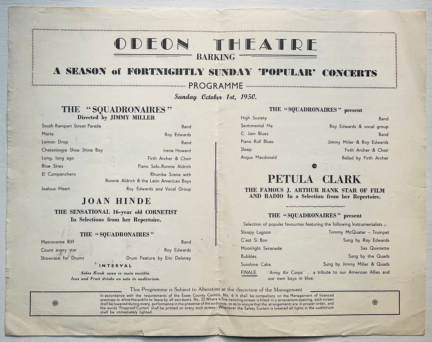Petula Clark Original Concert Programme Odeon Theatre Barking 1st Oct 1950