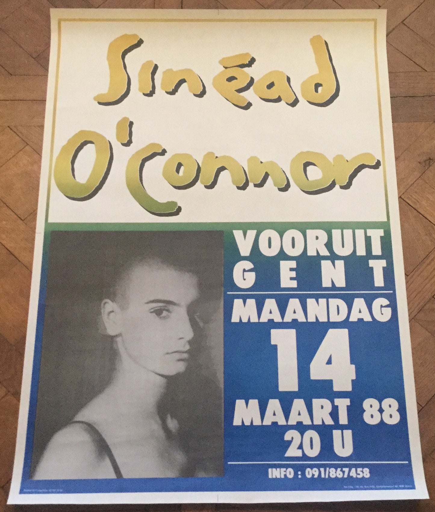 Sinead O’Connor Original Concert Tour Gig Poster Vooruit Gent 1988