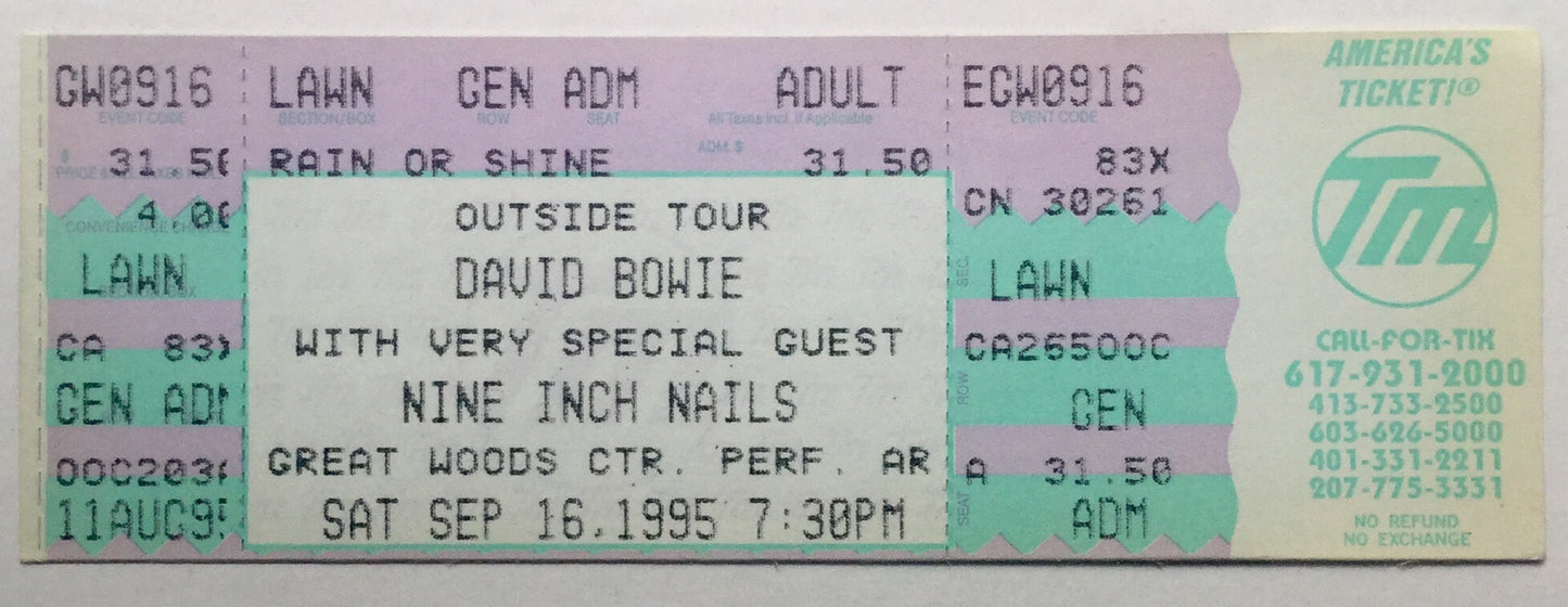 David Bowie Original Unused Concert Ticket Great Woods Center Mansfield 16th Sept 1995