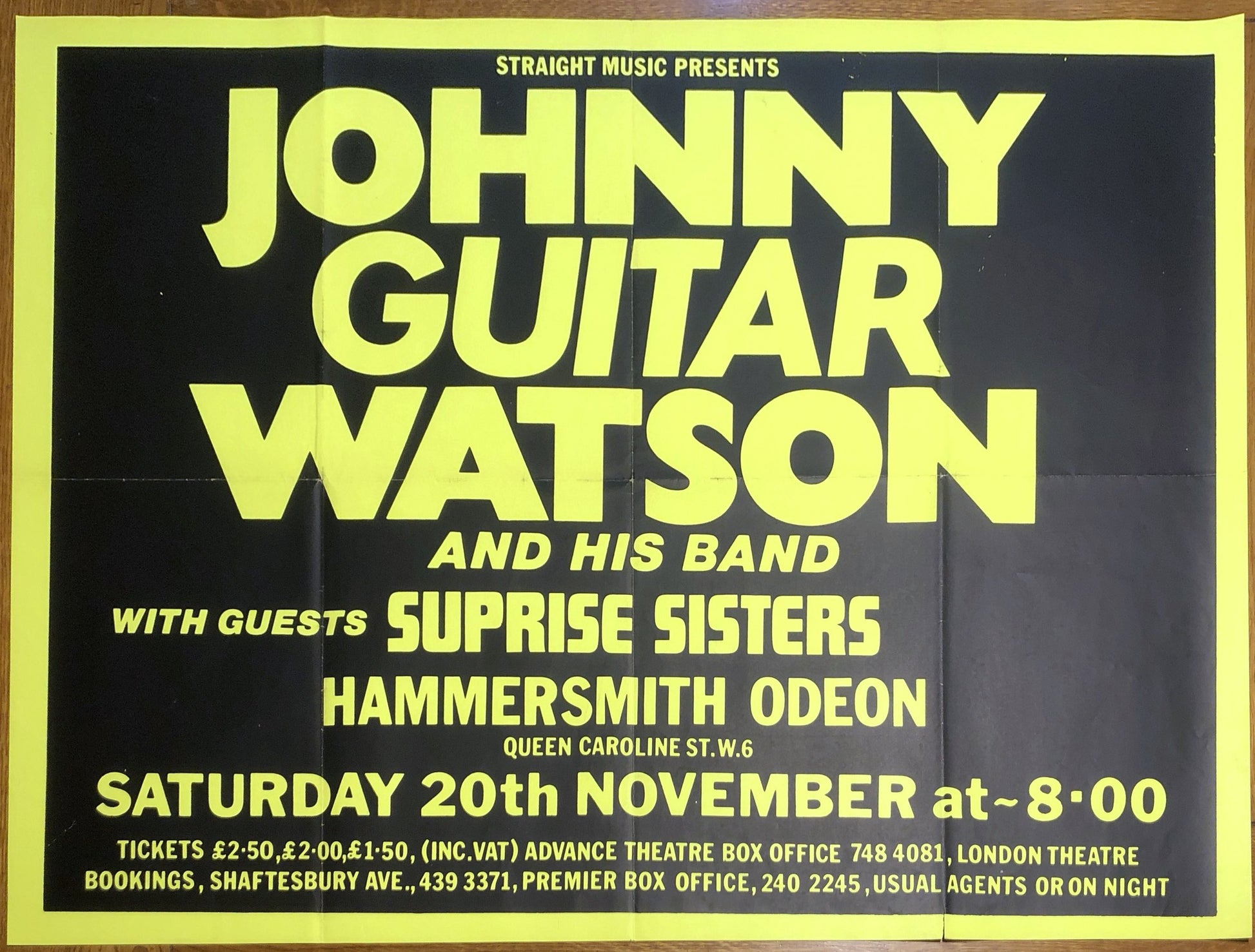 Johnny Guitar Watson Original Concert Tour Gig Poster Hammersmith Odeon London 20th Nov 1976