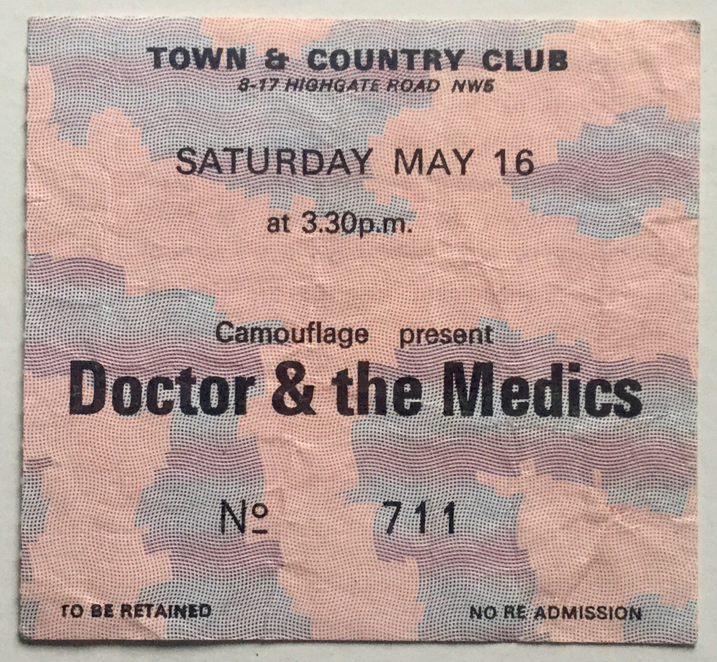 Doctor & the Medics Original Used Concert Ticket Town & Country Club London 16th May 1987