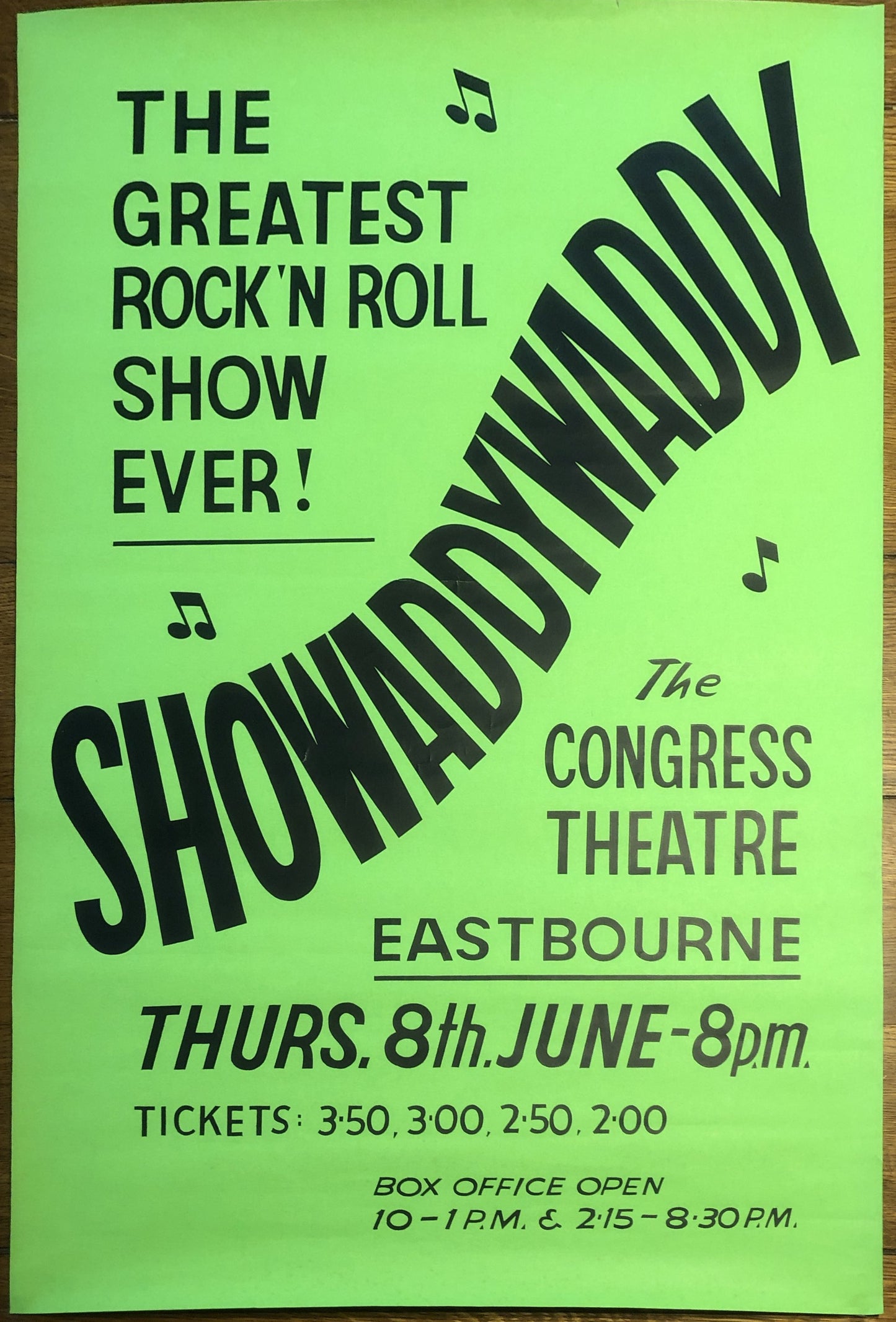 Showaddywaddy Original Concert Tour Gig Poster Congress Theatre Eastbourne 8th Jun 1978