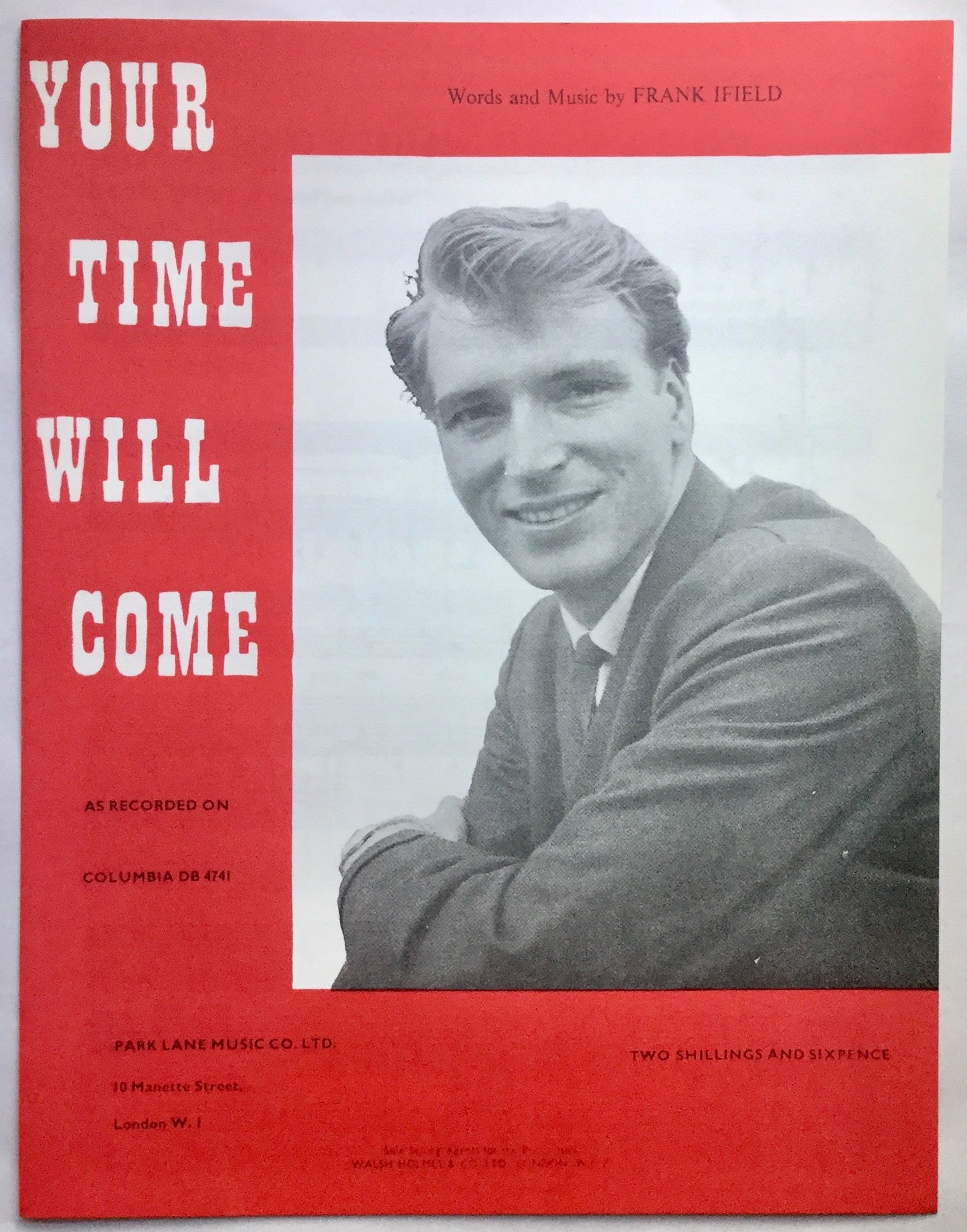 Frank Ifield Your Time Will Come Original Mint NOS Sheet Music 1961