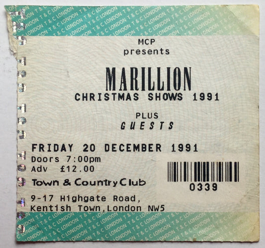 Marillion Original Used Concert Ticket Town & County Club London 20th Dec 1991