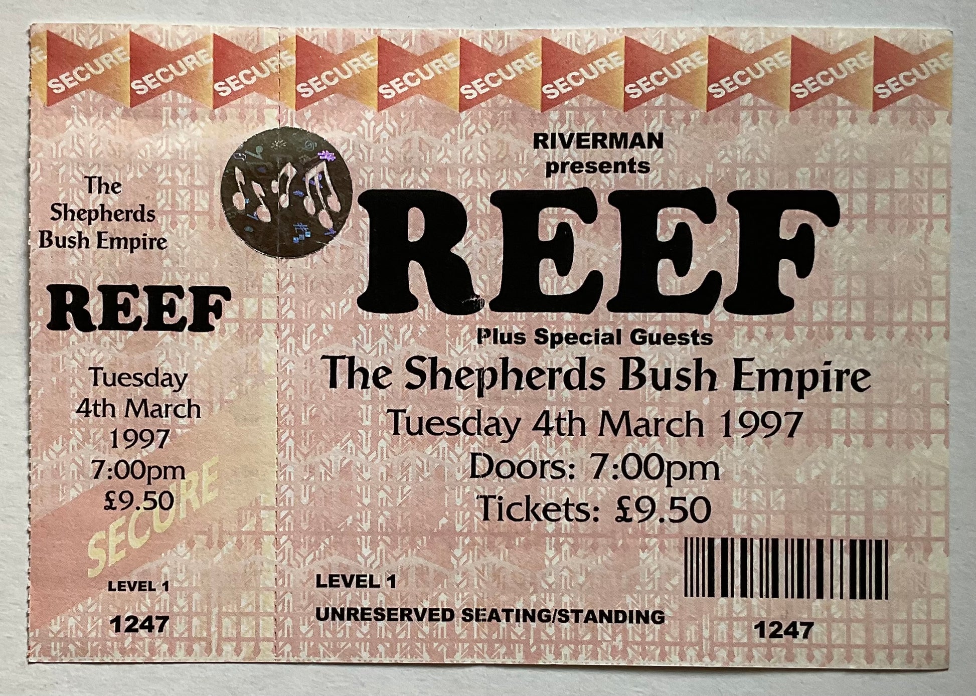 Reef Original Unused Concert Ticket Shepherds Bush Empire London 4th March 1997