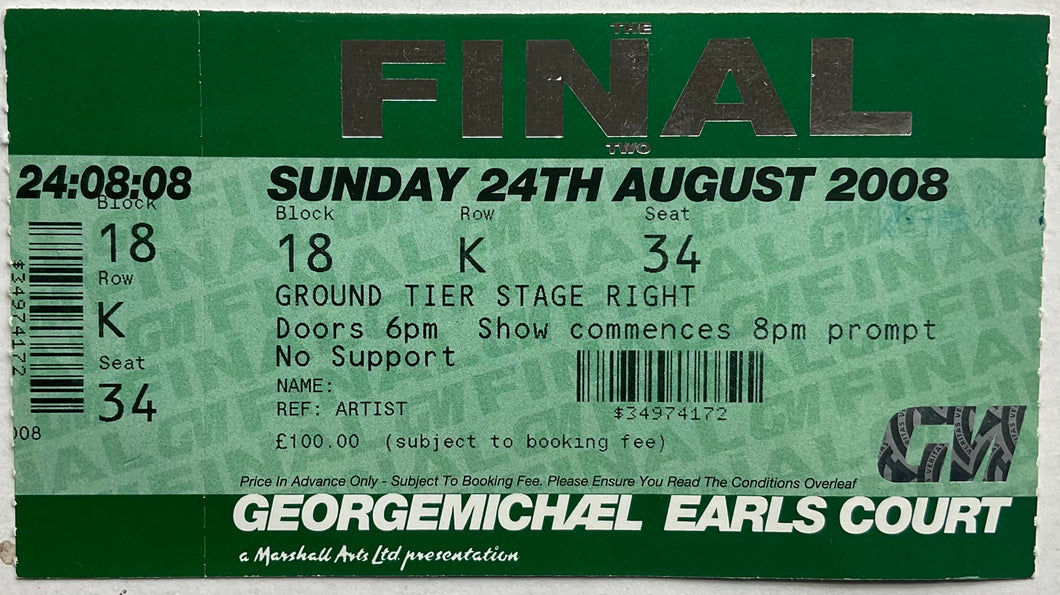 George Michael Original Used Concert Ticket Earls Court London 24th August 2008