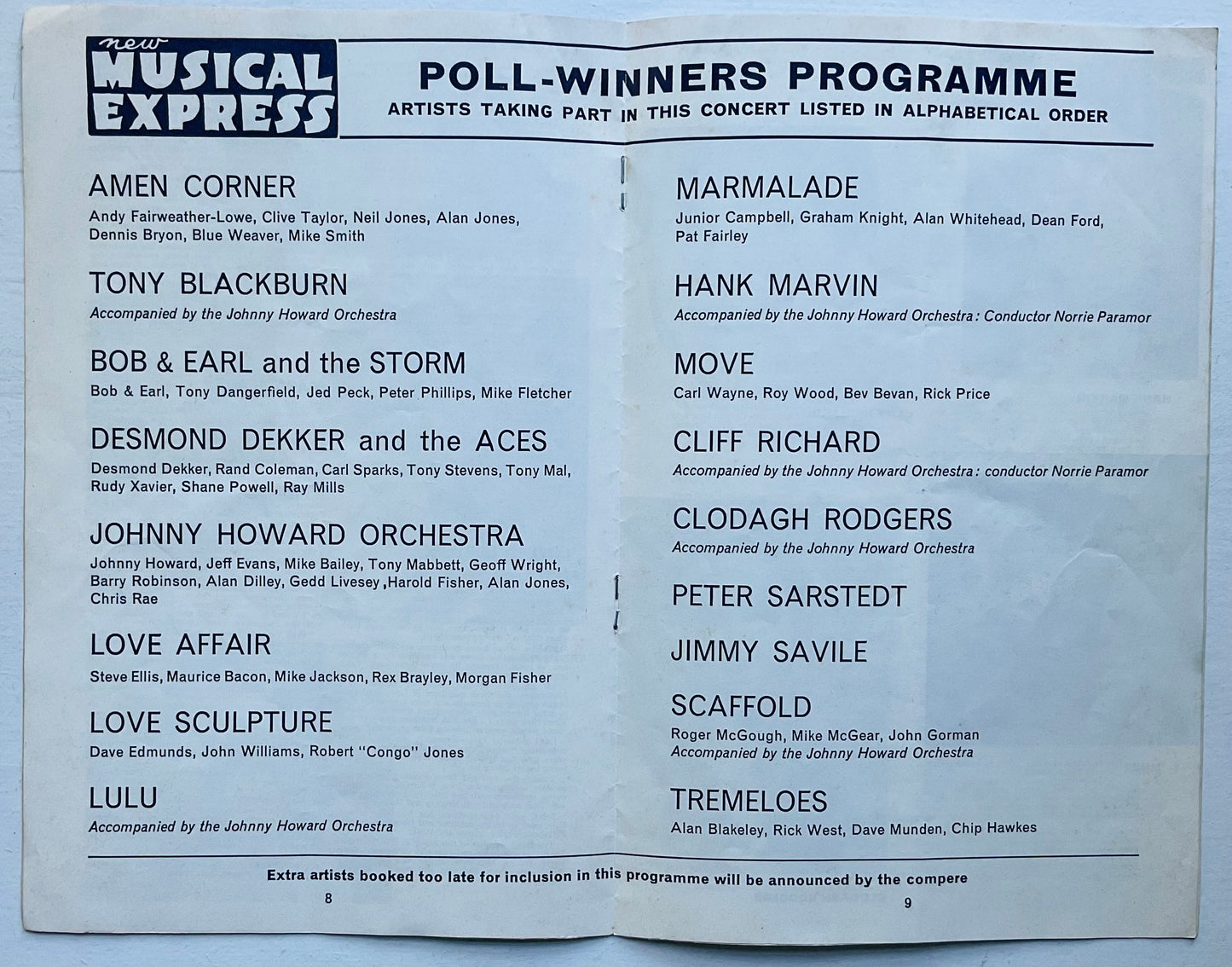 Love Affair Amen Corner NME Poll Winners Programme Wembley 1969