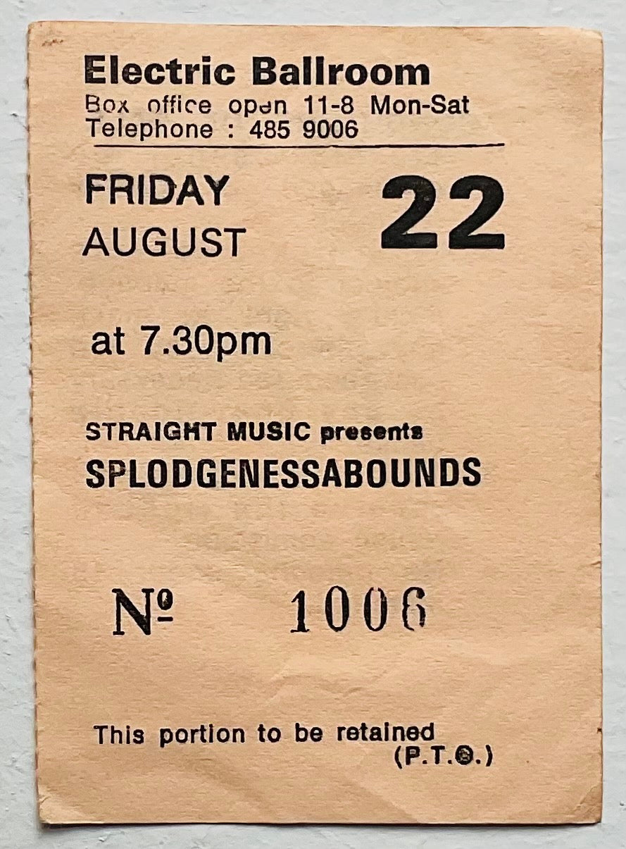 Splodgenessabounds Original Used Concert Ticket Electric Ballroom London 22nd Aug 1980
