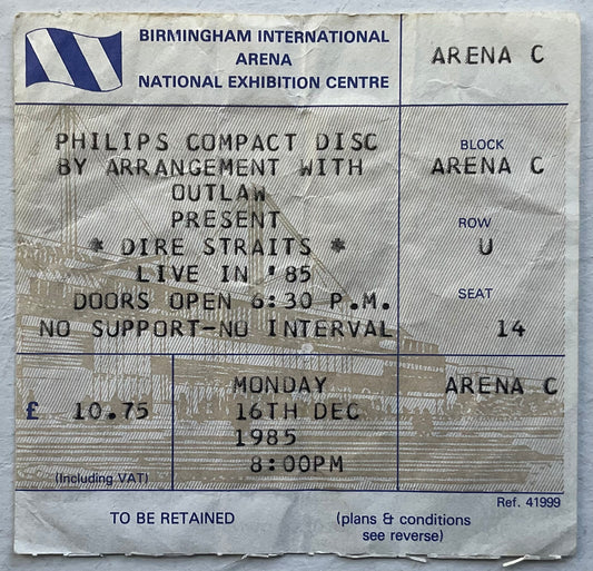 Dire Straits Original Used Concert Ticket NEC Birmingham 16th Dec 1985