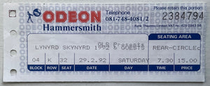 Lynyrd Skynyrd Original Used Concert Ticket Hammersmith Odeon London 29th Feb 1992